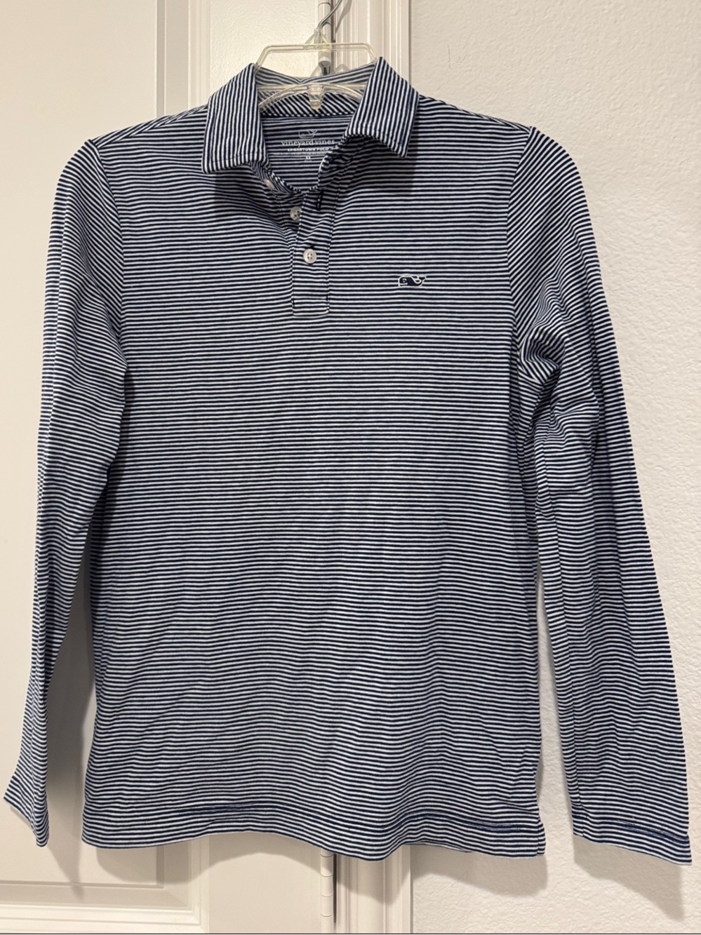 Boys Vineyard Vines Edgartown Polo Navy and White Striped Long-Sleeve